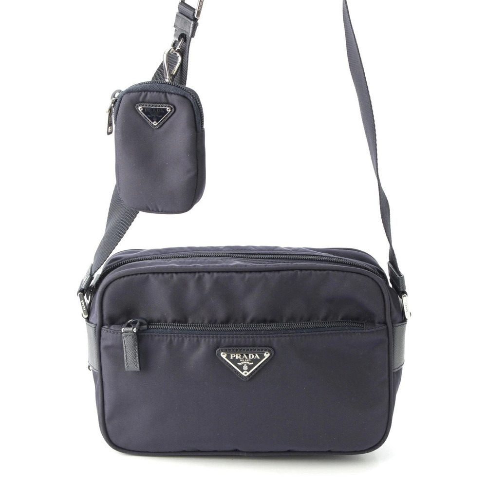 Prada Triangle Camera Bag Shoulder Pouch Clutch Navy Blue